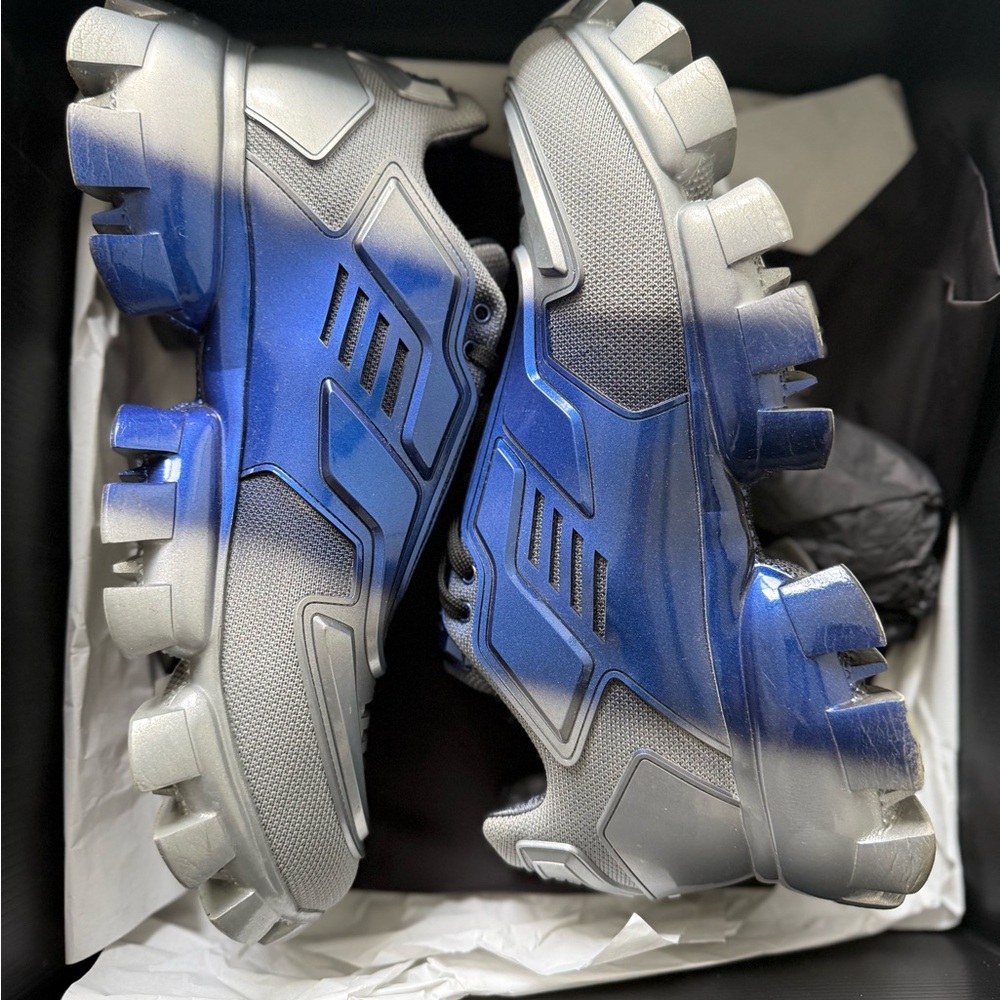 Prada Gray and Blue Futuristic Sneakers - Picture 2 of 8